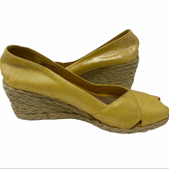 LAUREN RL Cecilia Yellow Linen Wedge Espadrilles - Picture 4 of 7